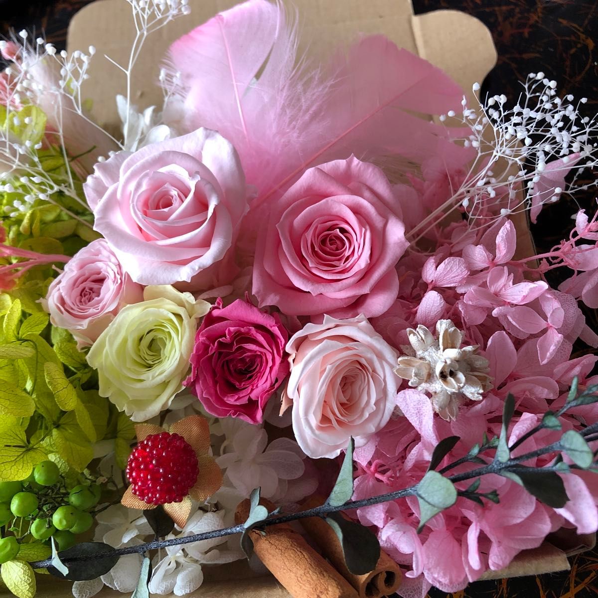 お買い得スイートピンク花材セット　 プリザーブドフラワー　誕生日　入学祝い　母の日