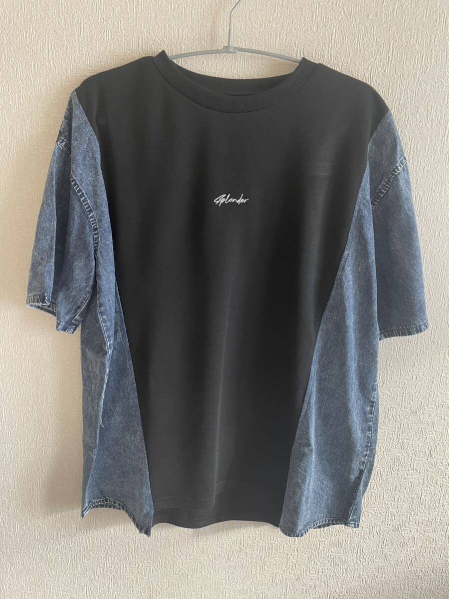 デニム×ブラック　半袖tシャツ Lサイズ　美品_画像1