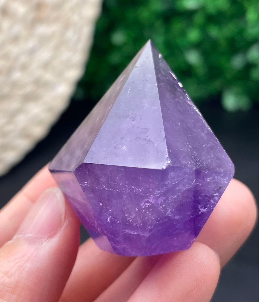 天然アメジスト　紫水晶　ファントム　ワイドポイント　六角柱　置物　パワーストーン　天然石