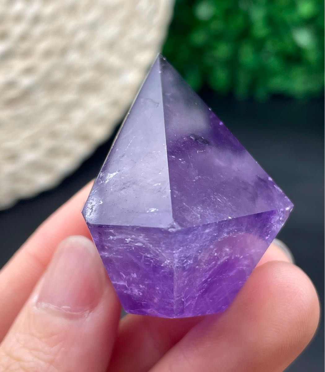 天然アメジスト　紫水晶　ファントム　ワイドポイント　六角柱　置物　パワーストーン　天然石