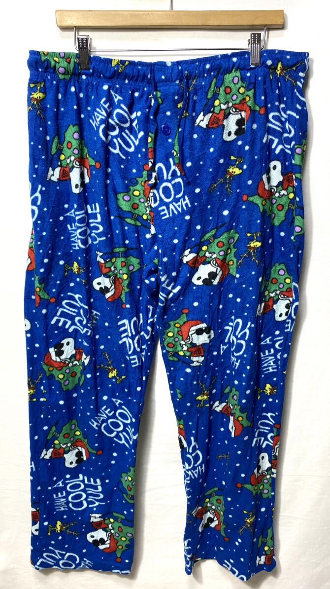 ■ 2011年製 PEANUTS クリスマス スヌーピー 総柄 イージー パジャマパンツ 古着 X-LARGE ブルー アメカジ ウッドストック ■