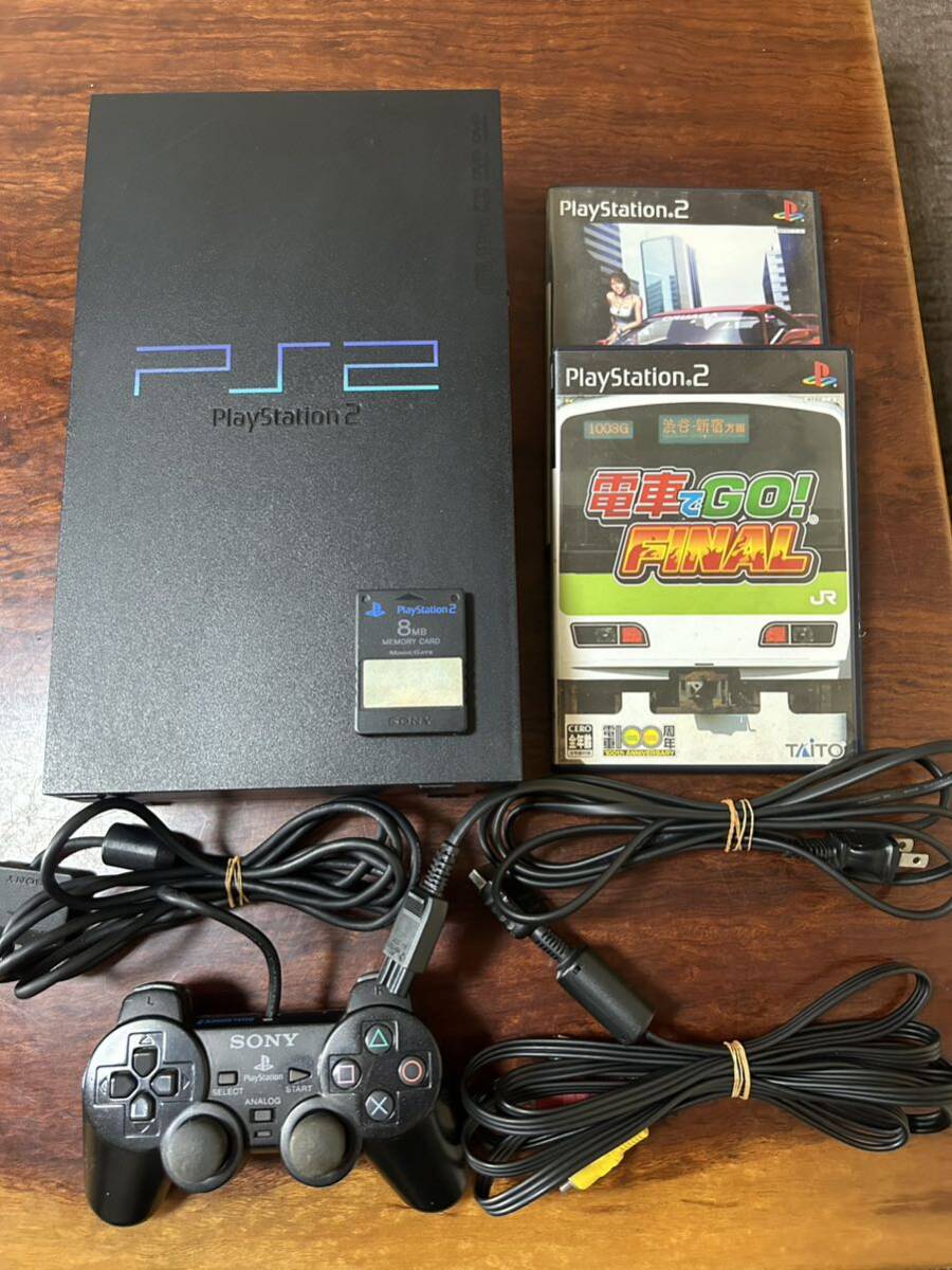 【美品】SONY PlayStation 2 SCPH-10000 ブラック 本体セット(コントローラー、メモリカード、AV ケーブル、ACケーブル、ソフト 2点)_画像1