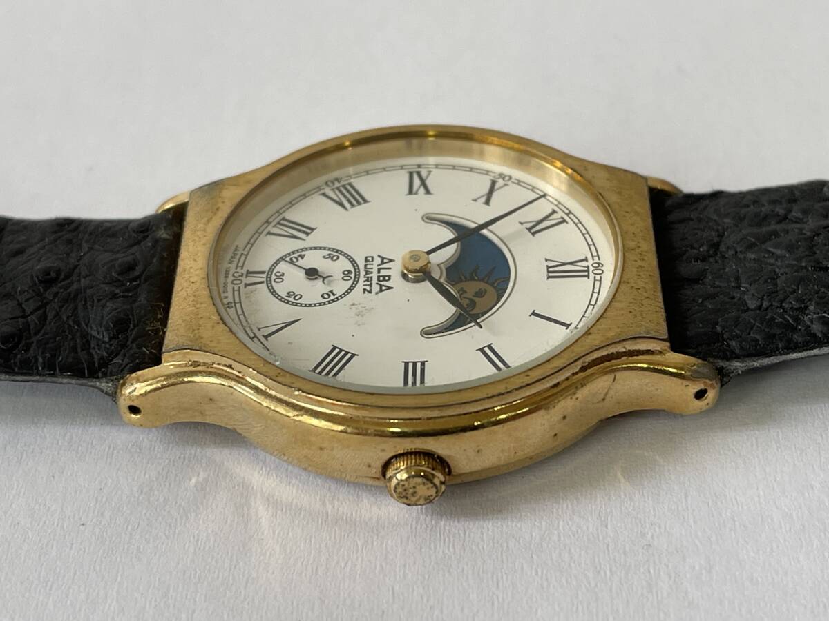 980円～ 現状品 SEIKO/セイコー ALBA アルバ V256-0010 サン＆ムーン/スモールセコンド クォーツ ボーイズ 腕時計の画像2
