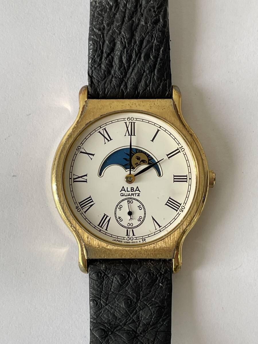 980円～ 現状品 SEIKO/セイコー ALBA アルバ V256-0010 サン＆ムーン/スモールセコンド クォーツ ボーイズ 腕時計の画像7