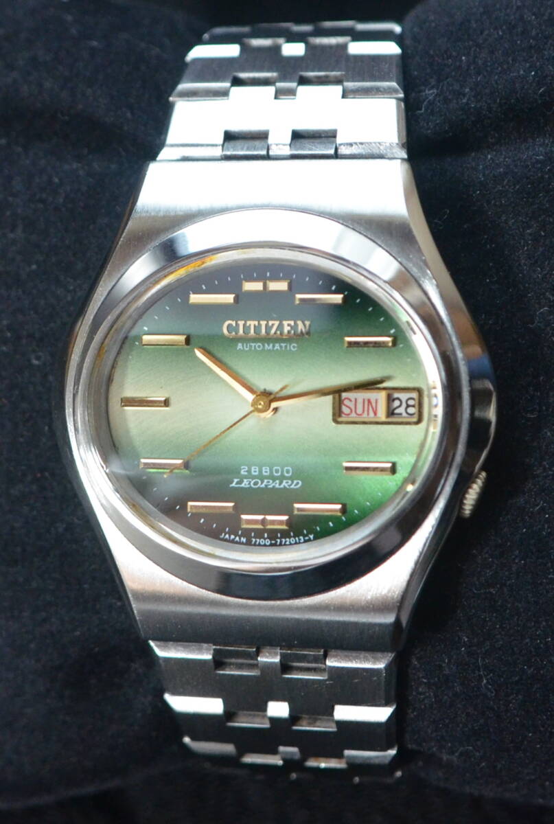 CITIZEN/シチズン LEOPARD/レオパール 4-770803 ◎ＯＨ済 自動巻８振動 ☆風防カットガラス ◇緑グラデーション文字盤_画像4