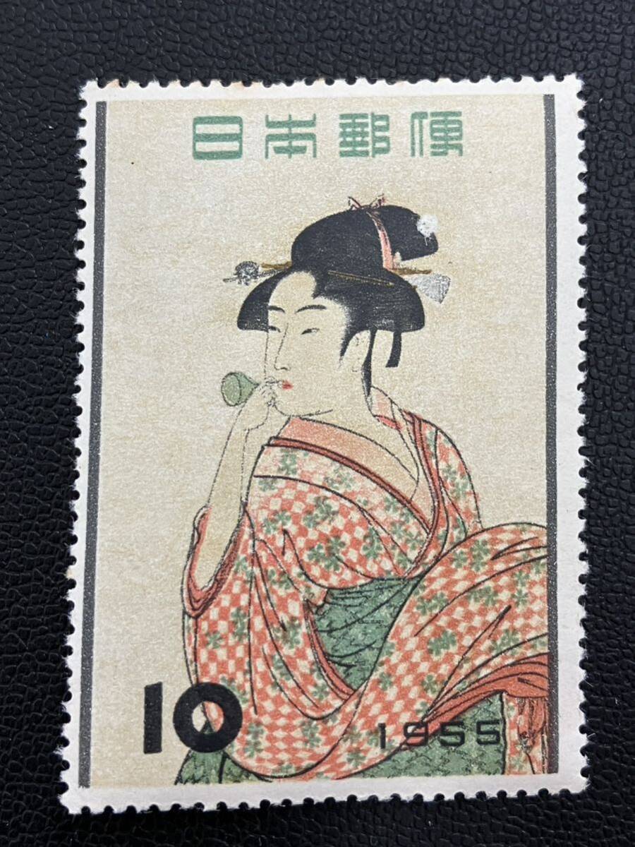 切手趣味週間 ビードロを吹く娘 昭和切手 額面10円の画像1