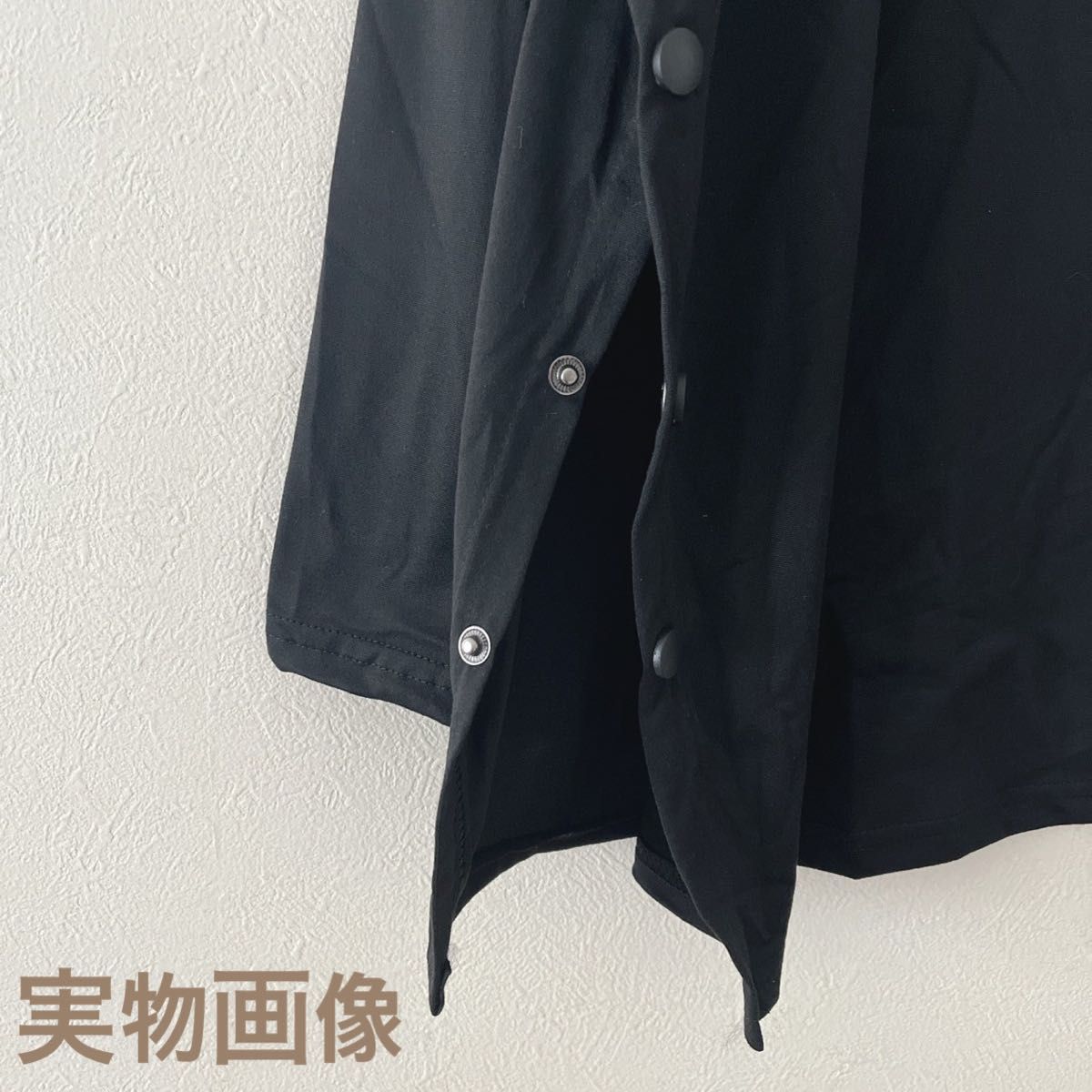 ブラック 黒 長袖　サイドスリット　Tシャツ シンプル　レイヤード ロング丈 プルオーバー 重ね着チュニック ゆったりシルエット