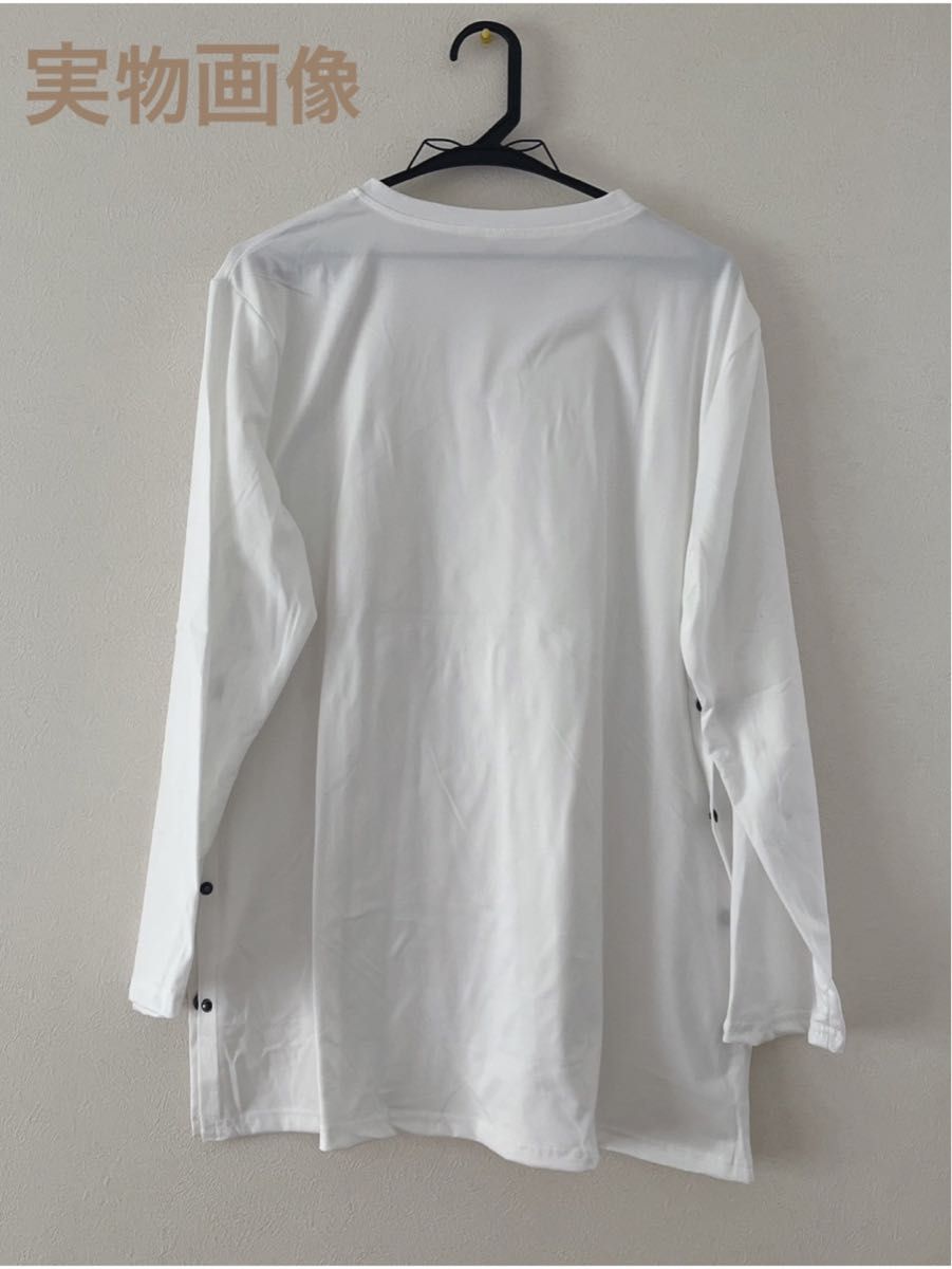 長袖　サイド スリット　Tシャツ　白　ホワイト シンプル　レイヤード ロング丈 重ね着 カットソー ロンT L 白