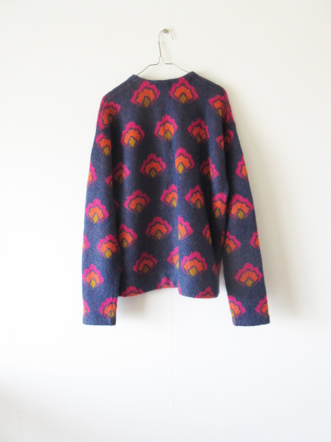 未使用 2022AW jonnlynx / ジョンリンクス JL202-KN720 pop flowe cardigan F NAVY×PINK / ニット カーディガン レディースの画像2