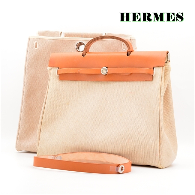 HERMES エルメス 美品 正規品 ★エールバッグ★ MM トワルアッシュ 刻印□B 2WAY バンドバッグ ショルダー レディース ベージュ ナチュラル_画像1