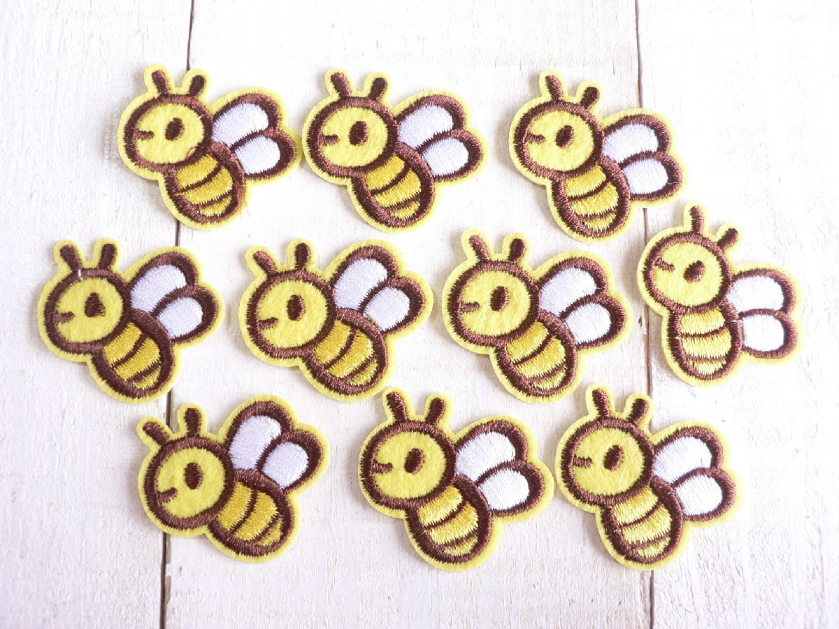 ワッペン はち ハチ 蜂 Bee アイロンワッペン ミニ アイロンパッチ アップリケ 10枚セット #1560の画像1