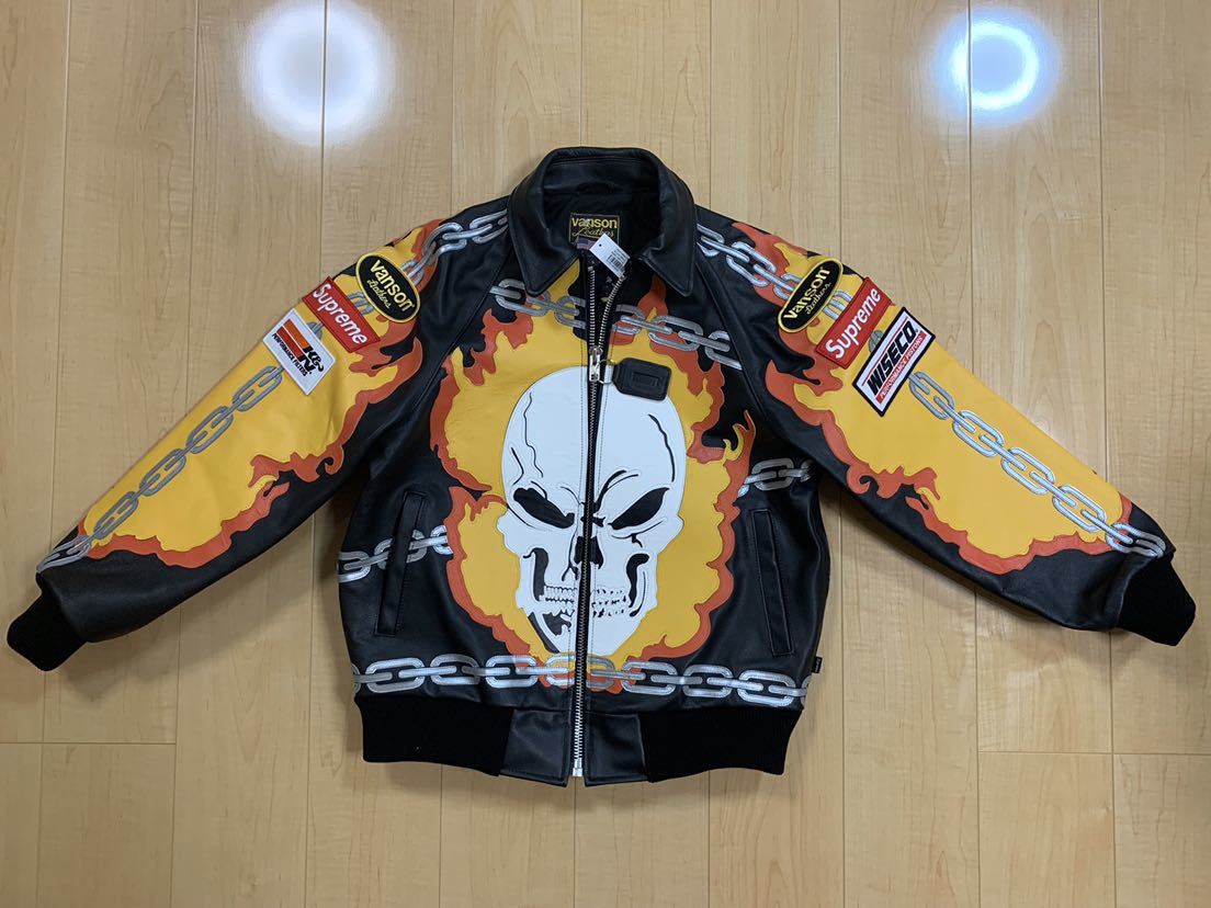 Supreme 19SS Week2 Vanson Leathers Ghost Rider Jacket Black Small オンライン購入 納品書タグ付 バンソン ゴーストライダー 黒 Sサイズ