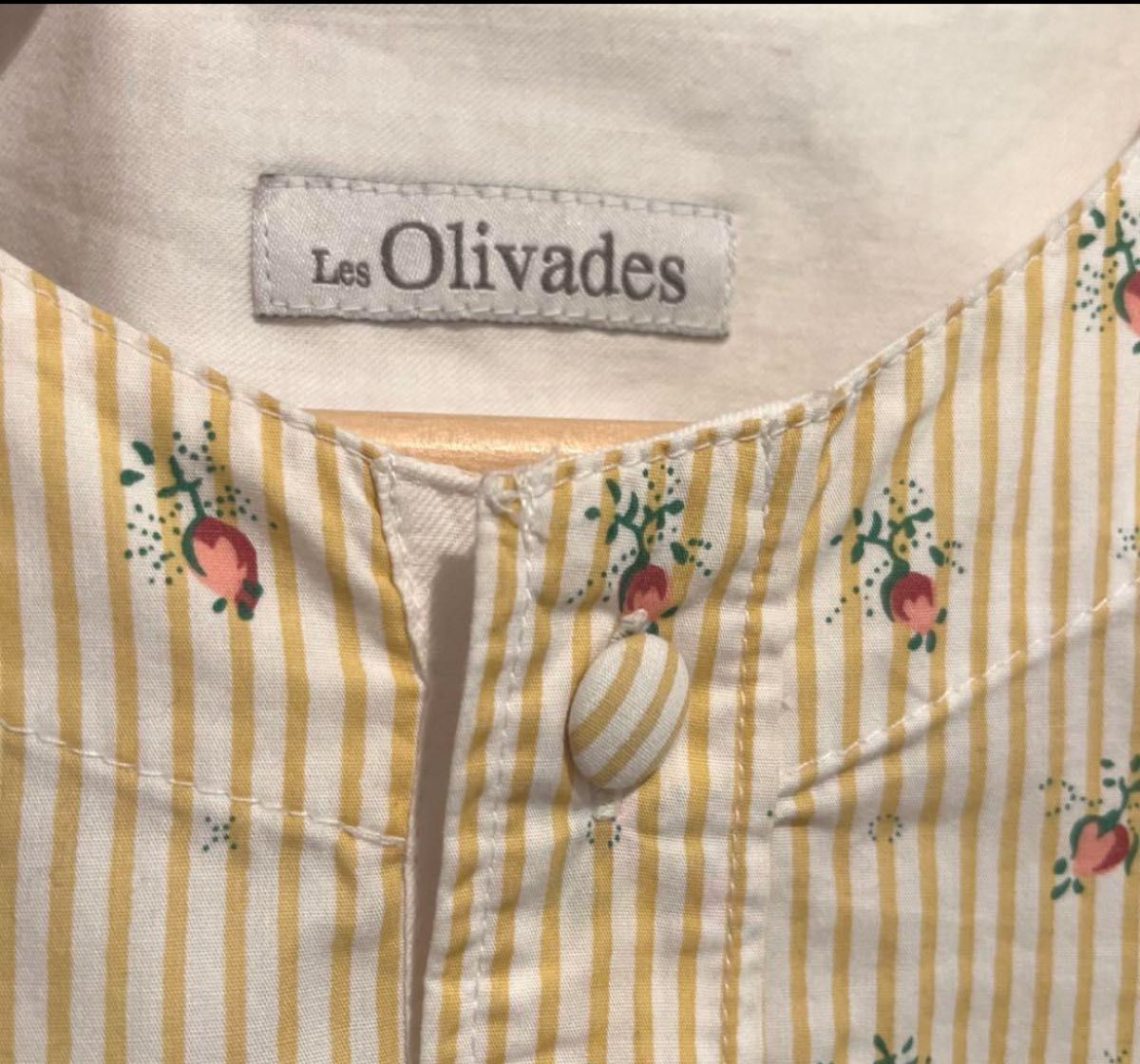 Les Olivades 黄ストライプ×花柄　七分袖　チュニック　シャツ  ブラウス