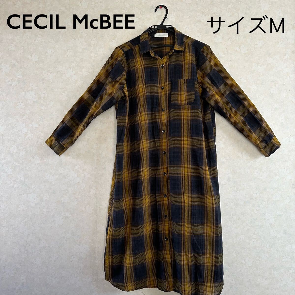 極美品☆CECIL McBEE 麻混 シャツワンピース_画像1