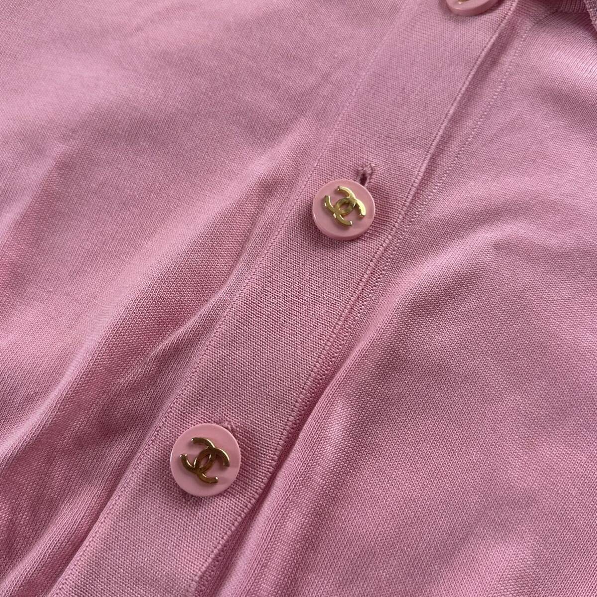 激レア 美品 シャネル CHANEL トップス カーディガン クロップド Tシャツ ヴィンテージ ココボタン ピンクの画像4
