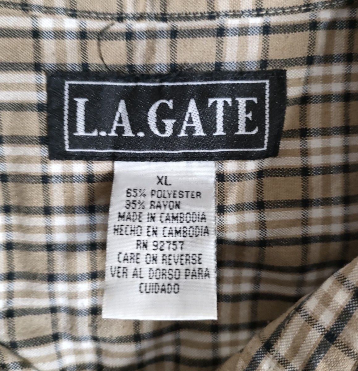 LA GATE カーキチェック 半袖シャツ XL