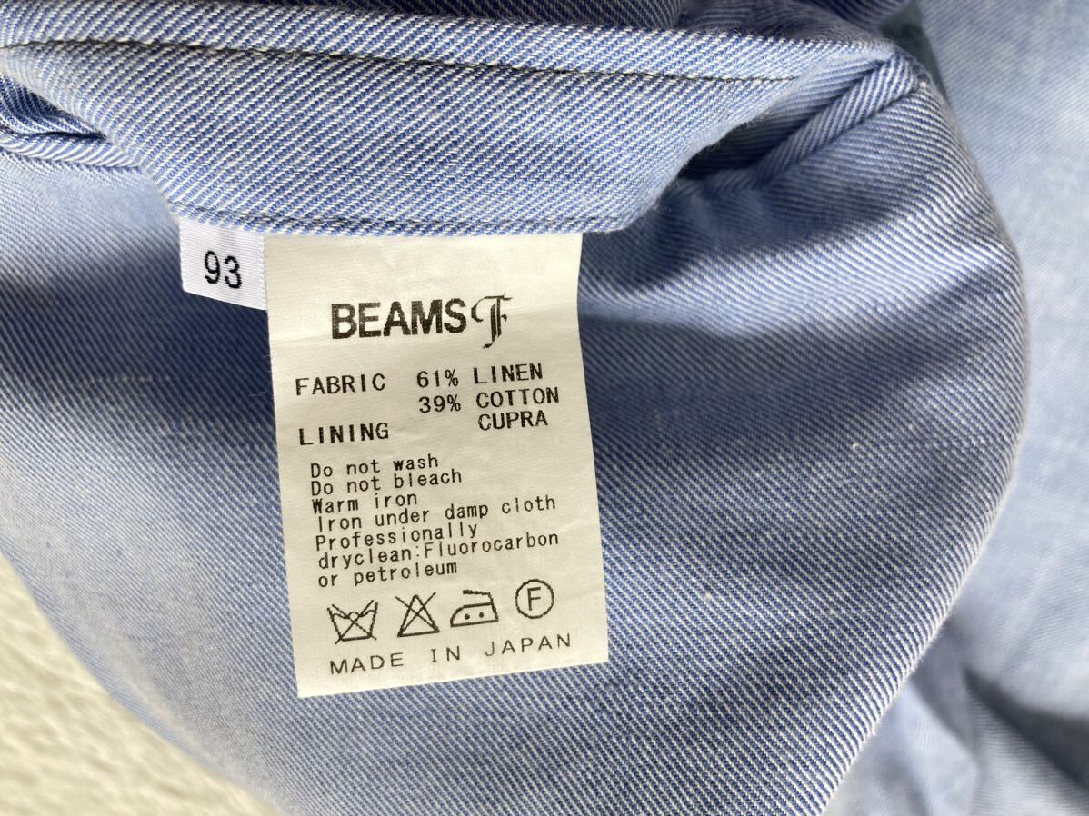 BEAMS F/ビームスエフ 春夏 リネン コットン シャンブレー 段返り3B サマー ジャケット M位 93 サックスブルー パッチポケット 日本製の画像6