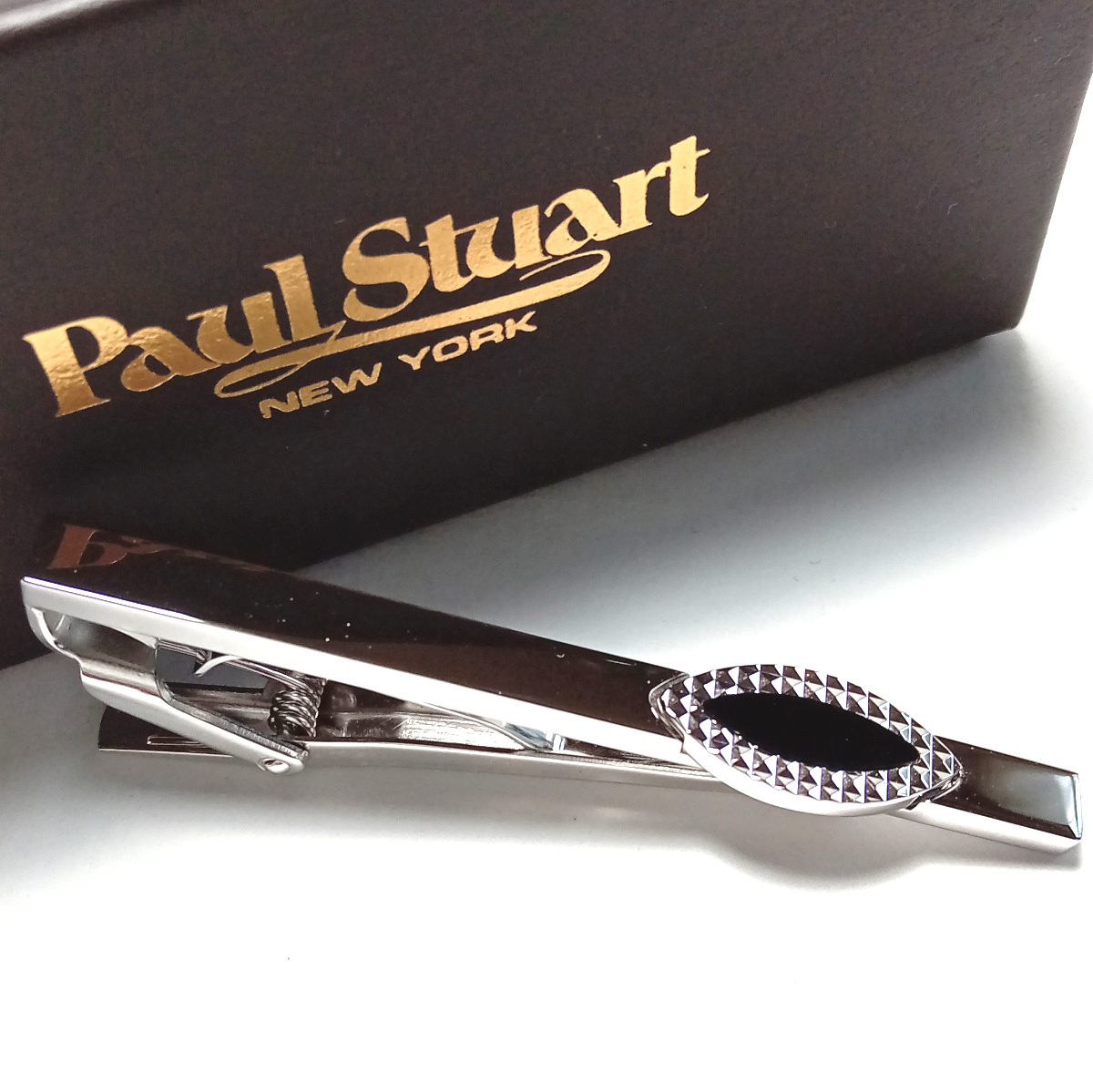 [pst164]Paul Stuart paul (pole) Stuart necktie pin Thai bar silver × black black onyx diamond cut 