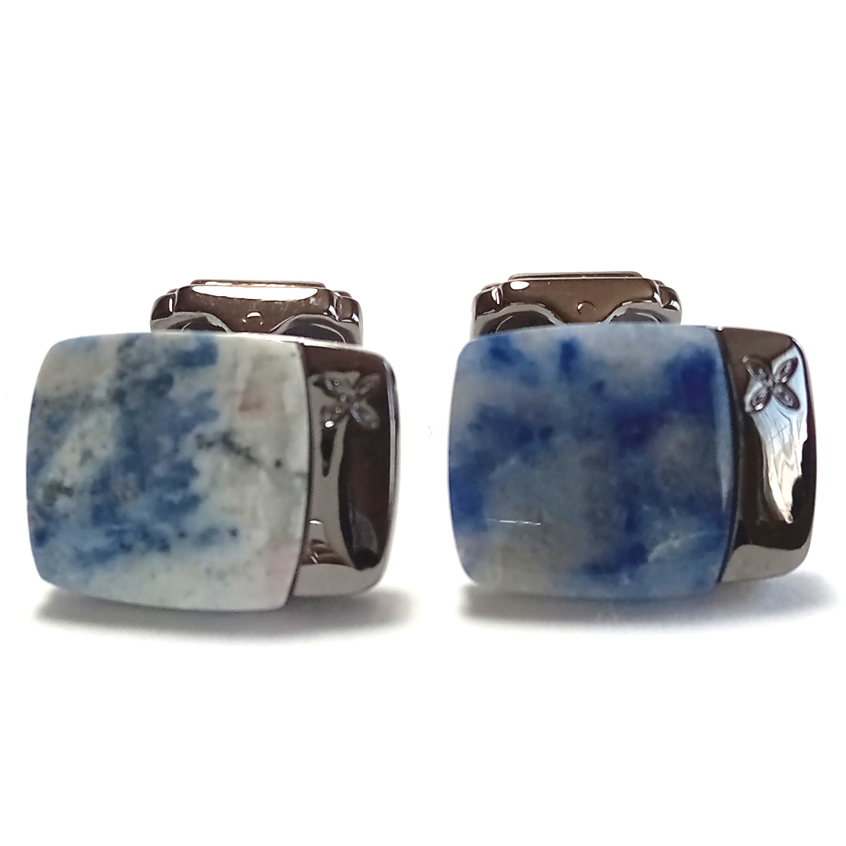 [tsc47]THOMPSON ton pson cuffs cuff links gunmetal × blue black / blue / white marble lapis lazuli lapis lazuli Power Stone 