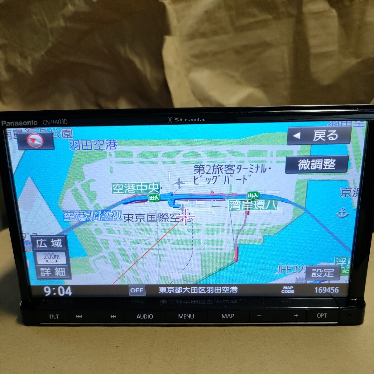 Panasonic　パナソニック　メモリーナビ　ストラーダ　CN-RA03D　フルセグ　Bluetooth　SD　DVD　ipod　2018年地図　動作品_画像1