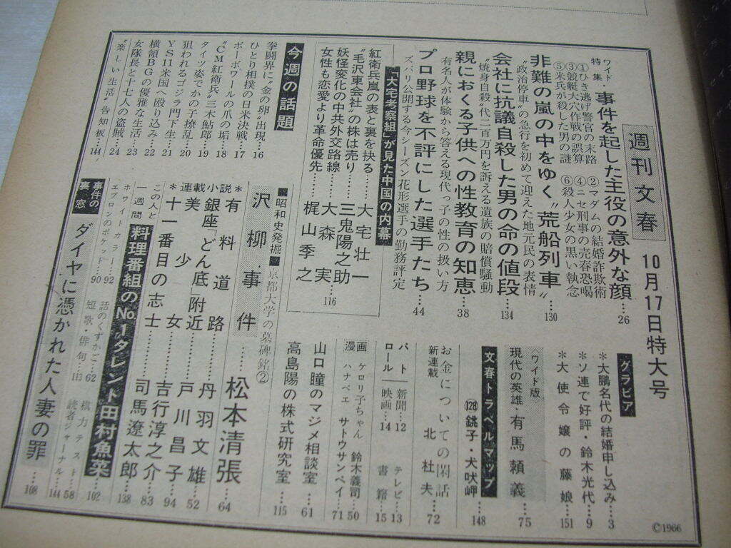 週刊文春　通巻389号　1966年10月17日号　田中友里 表紙　大鵬　鈴木光代　有馬頼義_画像7