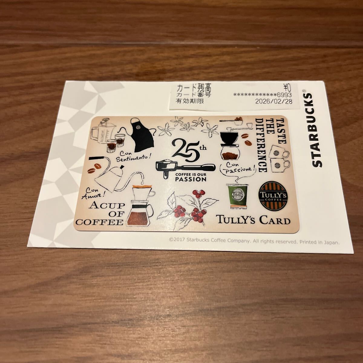 即決★25周年 pin未削り レア タリーズコーヒー タリーズカード 2022年夏 アニバーサリー記念デザイン tully's card coffee 使用可能の画像1