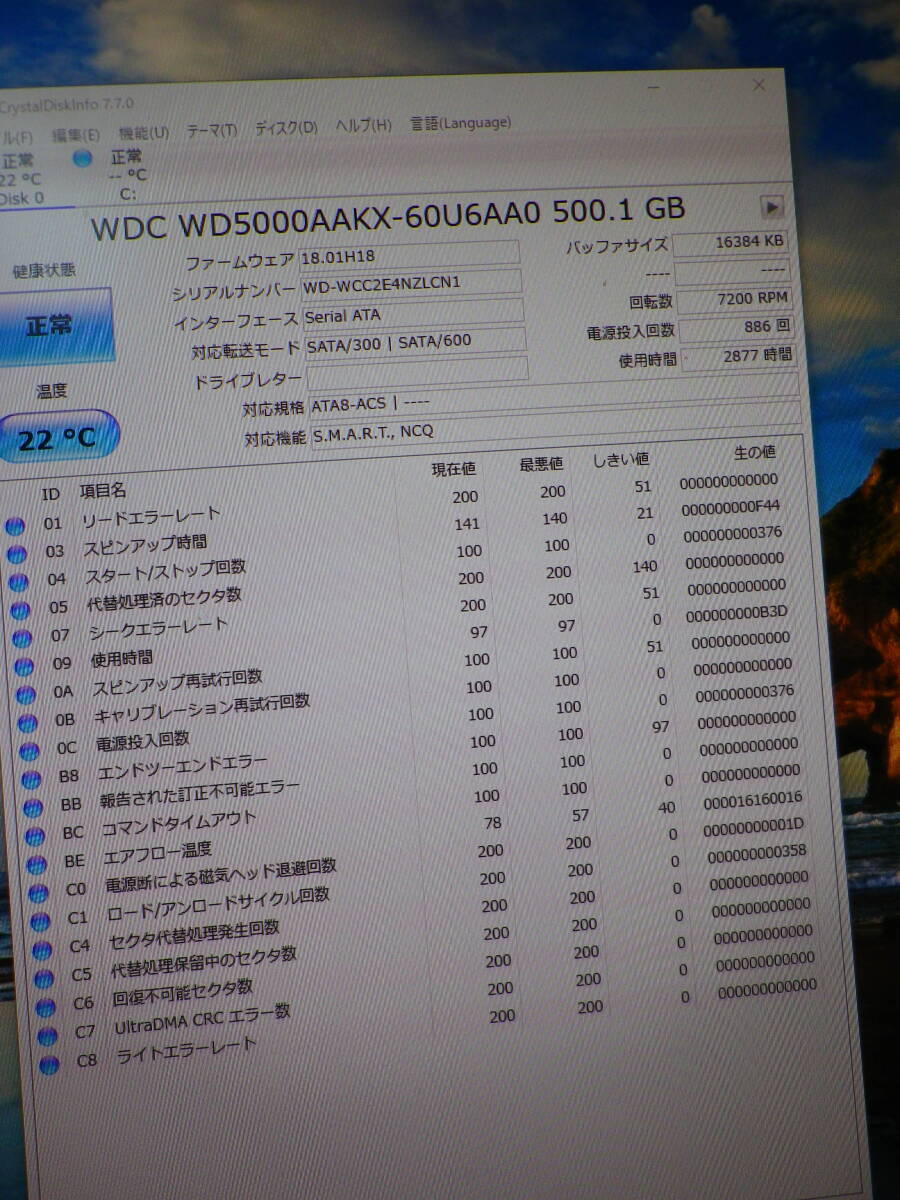 WD Blue 500G 正常 2877時間 の画像4