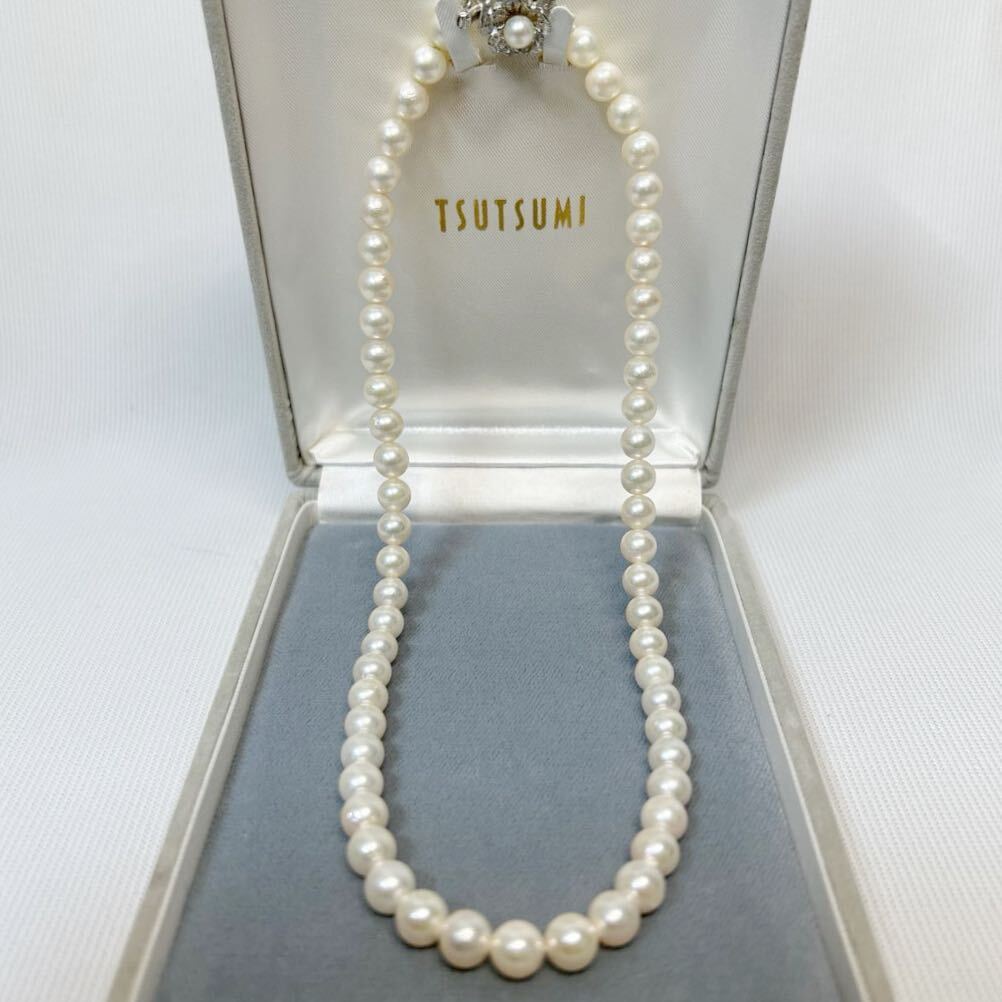本真珠 あこや真珠 珠7.0-7.5mm TSUTSUMI SILVER留め具 重量34.0g 長さ43cm パールネックレス ホワイト ケース付きの画像2