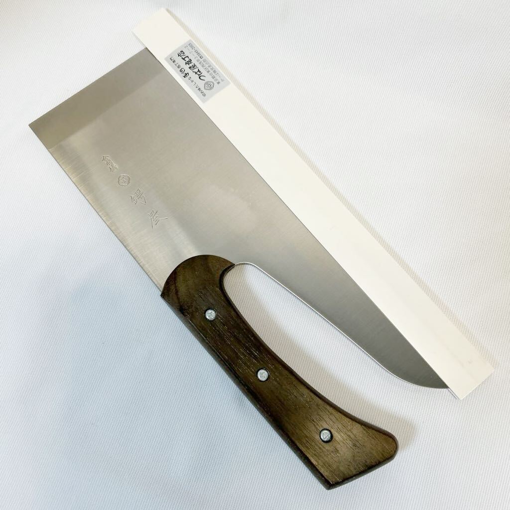 【外未使用品】そば包丁 合羽橋 鍔屋 手作り つば屋包丁店 刃渡り33.3cm 料理器具 保管品の画像3