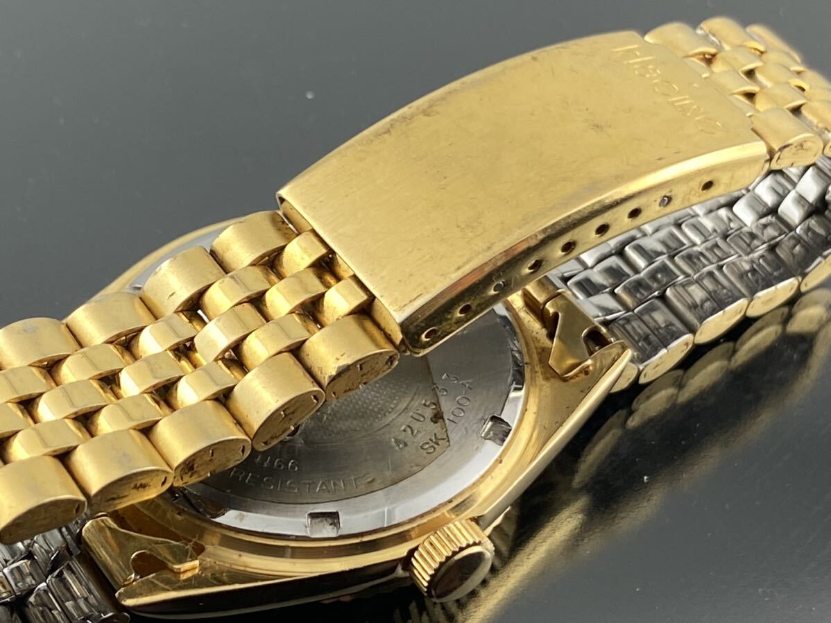[M001]1円～☆メンズ腕時計 クォーツ ゴールドカラー クロイゼ Klaeuse デラックス SK-100-A動作品の画像6
