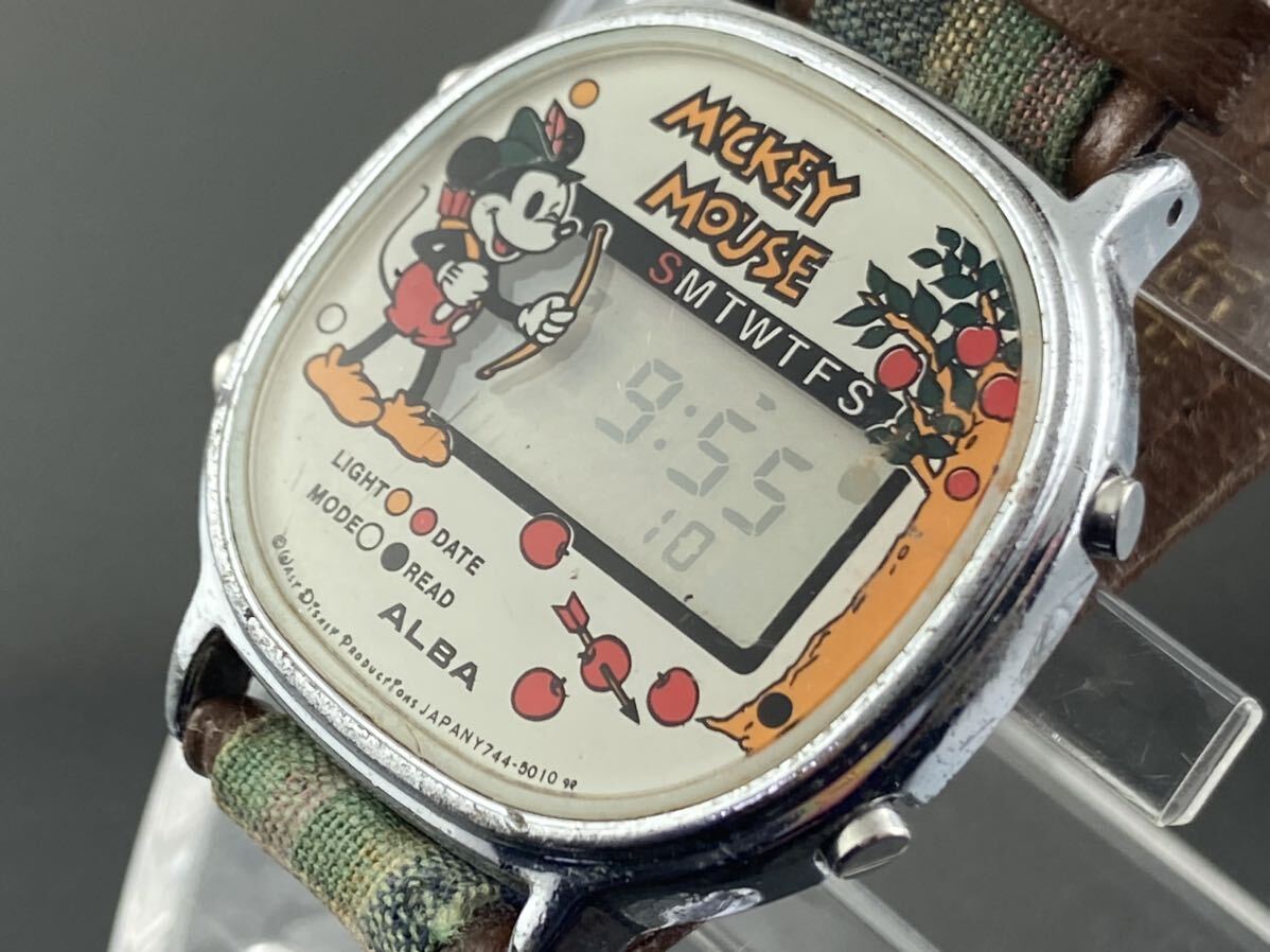[M002]1円～☆メンズレディース腕時計 SEIKO ALBA ディズニーミッキーマウス Y744-5000動作品