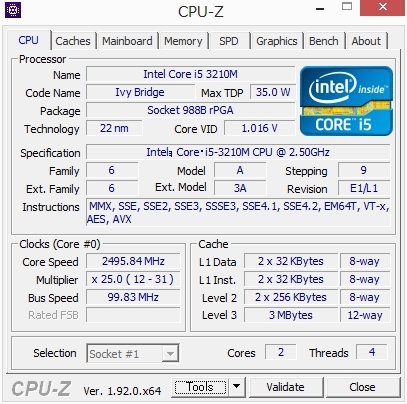 【中古】Intel CPU Core i5 3210M SR0MZ 2.5GHz CPU本体のみ_画像10