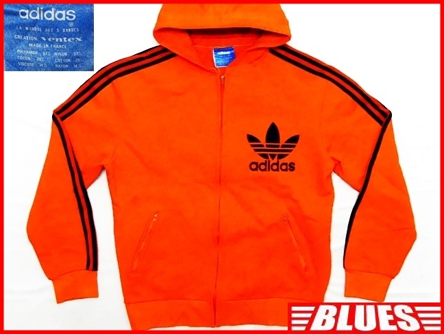 即決★フランス製 adidas★メンズM位 ビンテージ古着 ジャージパーカー アディダス 70s 60s トレフォイル 希少 トラックジャケット フード_画像1