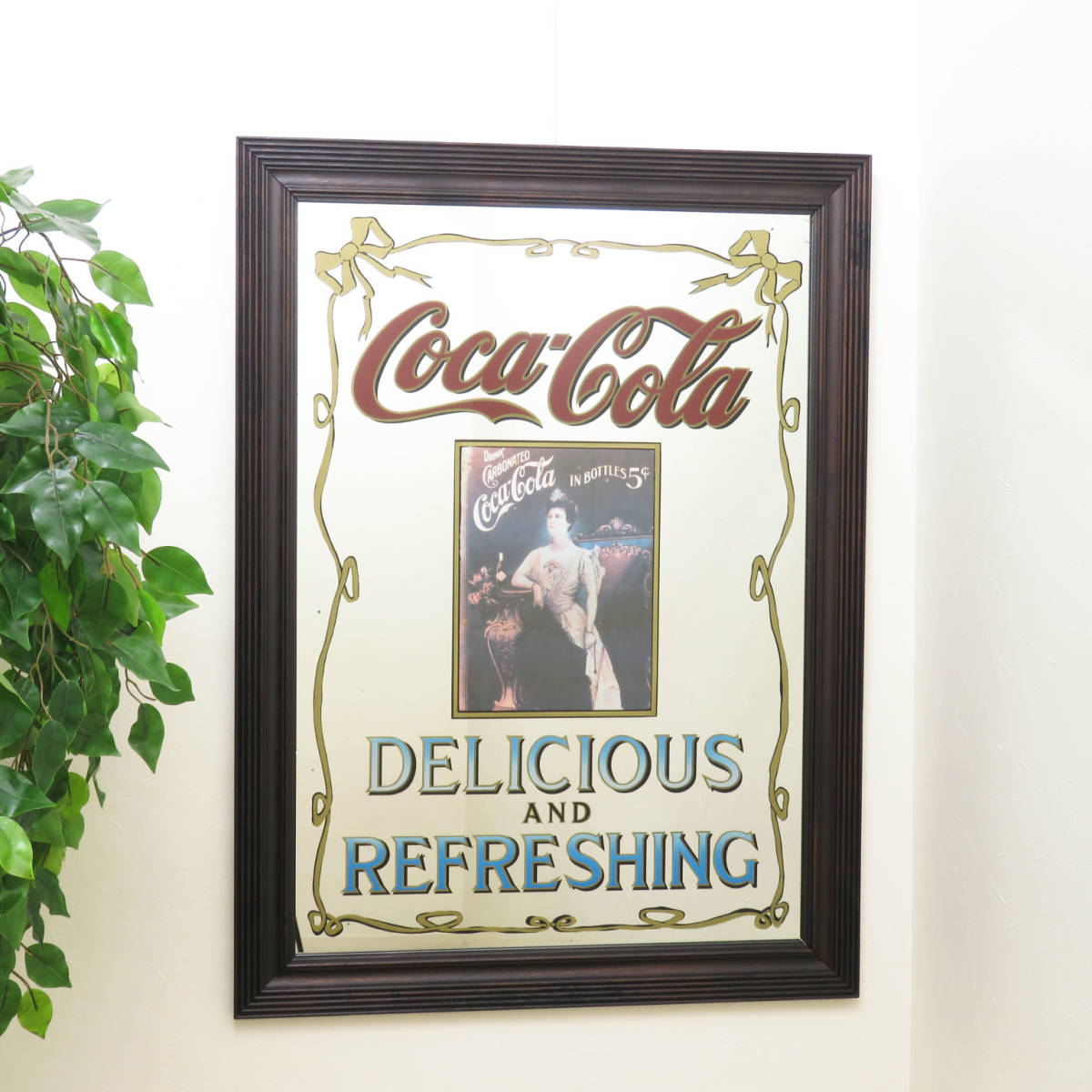 ビンテージパブミラー/コカ・コーラ Coca-Cola/特大サイズの壁掛け鏡/店舗什器/ディスプレイ/レストラン/インテリア雑貨/内装/装飾/PM-0033