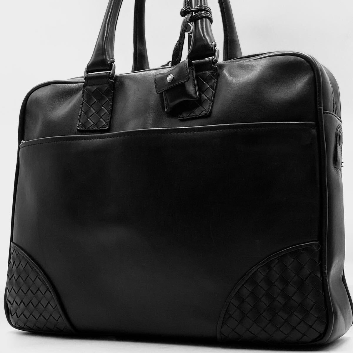 1円【極美品】BOTTEGA VENETA ボッテガヴェネタ メンズ イントレチャート ビジネス トートバッグ ブリーフケース レザー ブラック A4収納可の画像1