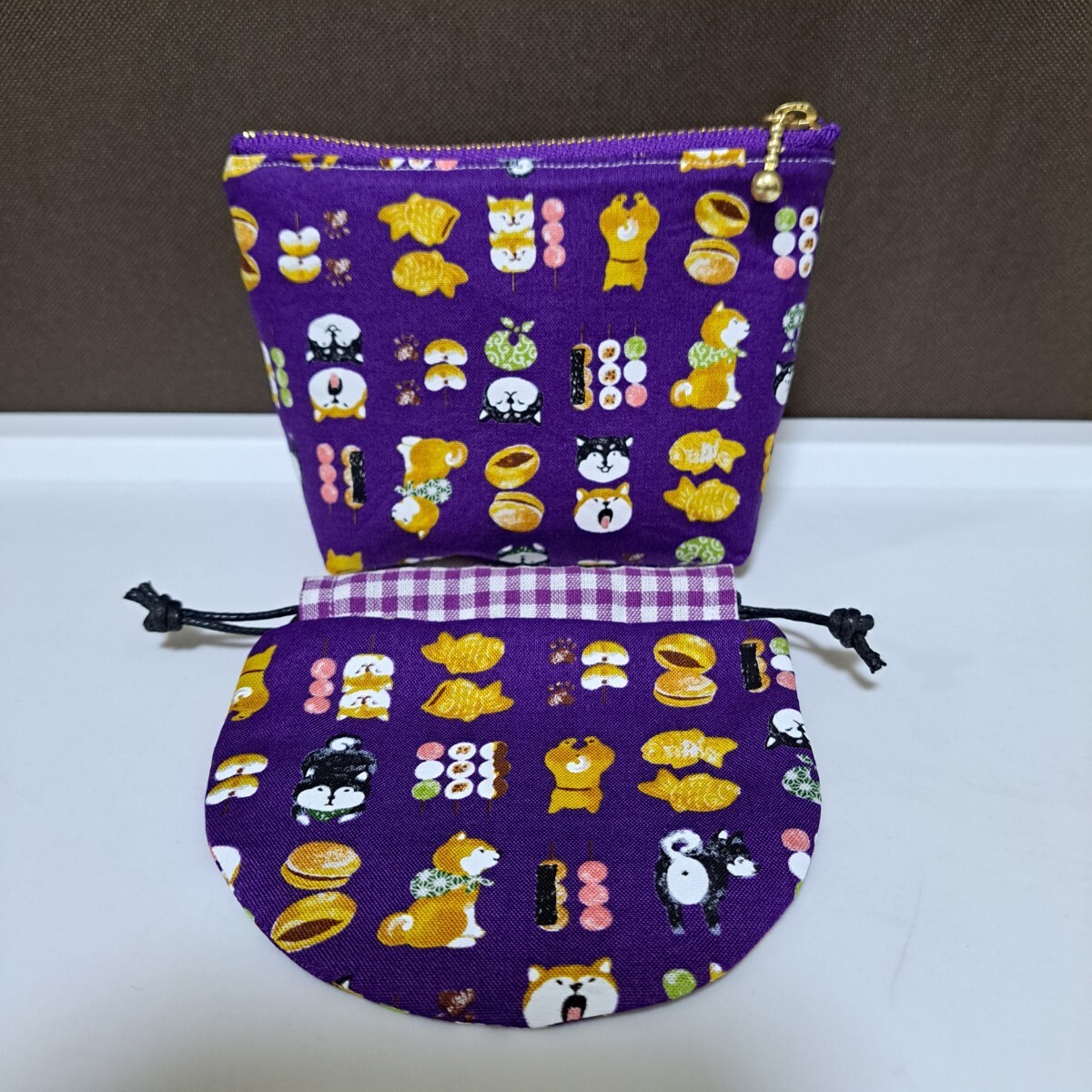 ミニ巾着とミニポーチセット 柴犬と和菓子の画像3
