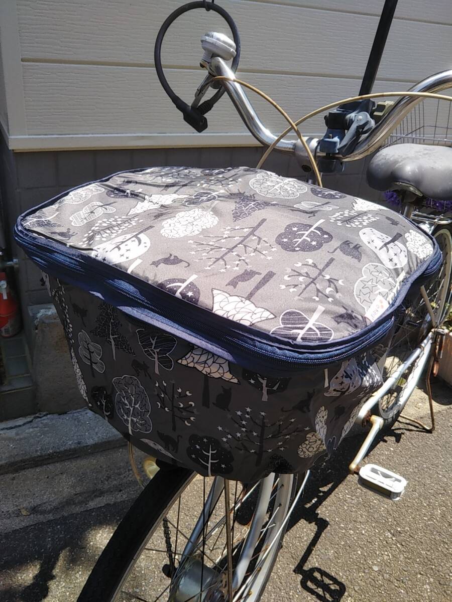  アシスト自転車対応　２段式前カゴカバー　&　オールシーズンハンドルカバー　お得なセット♪　防水加工　【キャットナイト】　川住製作所