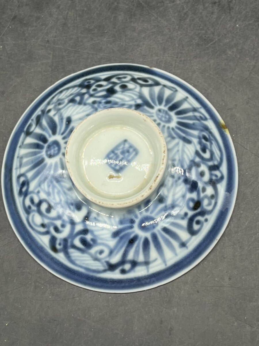 r042406 蓋付茶碗 染付 骨董 時代品 蓋茶碗 中国美術の画像8