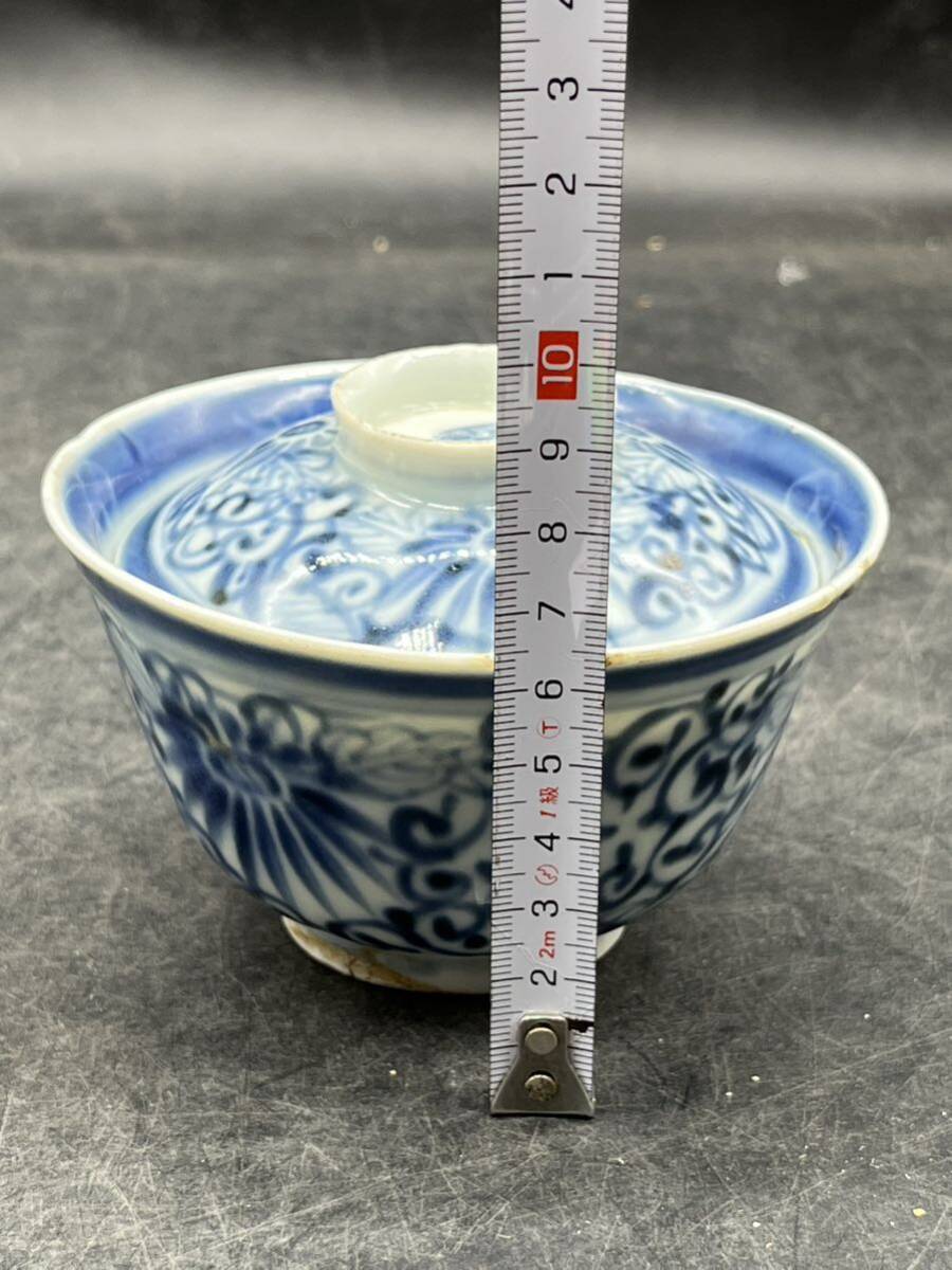 r042406 蓋付茶碗 染付 骨董 時代品 蓋茶碗 中国美術の画像10