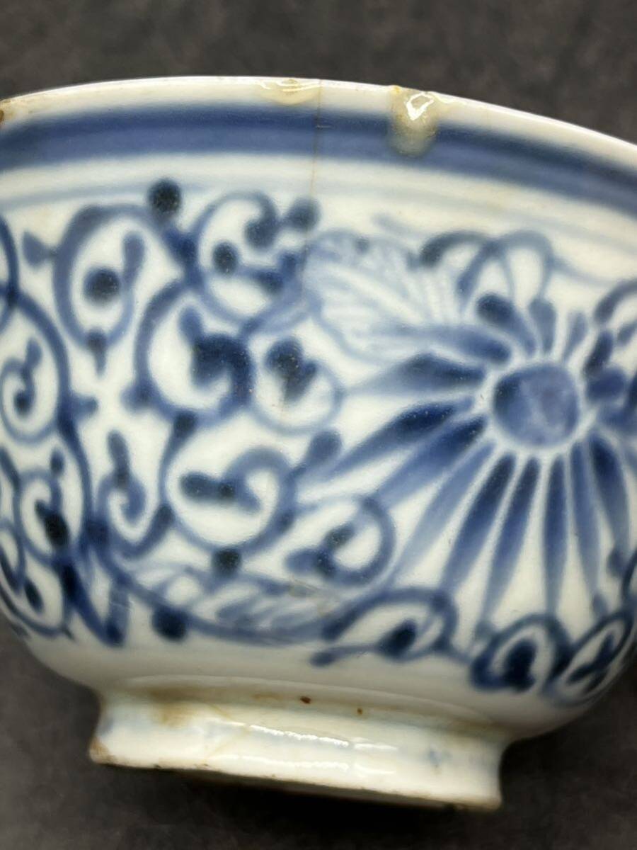 r042406 蓋付茶碗 染付 骨董 時代品 蓋茶碗 中国美術の画像6