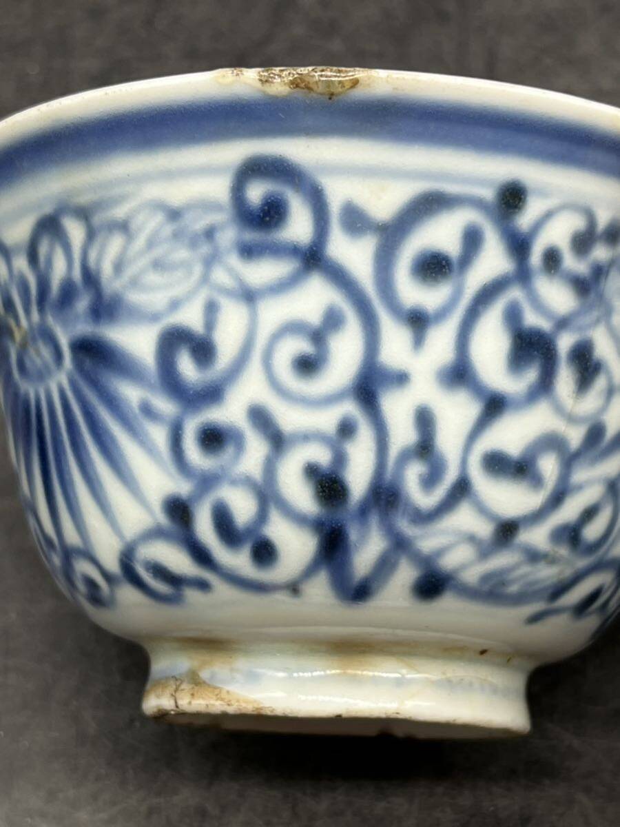 r042406 蓋付茶碗 染付 骨董 時代品 蓋茶碗 中国美術の画像5