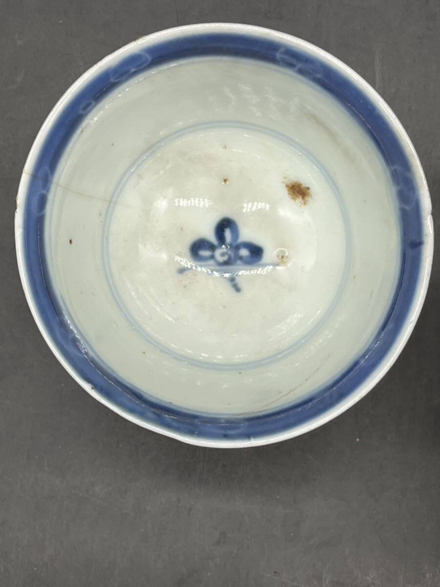 r042406 蓋付茶碗 染付 骨董 時代品 蓋茶碗 中国美術の画像3
