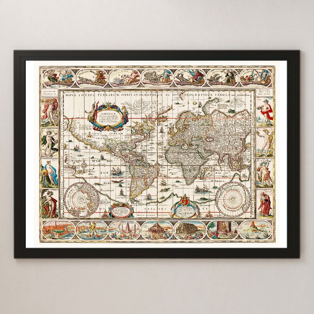 15世紀末 大航海時代 世界地図 イラスト アート 光沢 ポスター A3 バー カフェ クラシック レトロ インテリア 地理 マップ 中世 歴史 _画像1