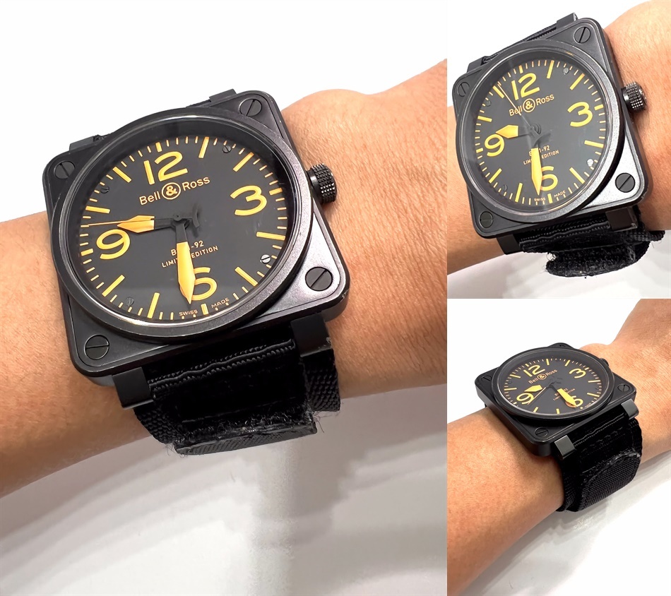 レア　世界限定250本　Bell＆Ross ベル＆ロス　BR01-92　Yellow　アヴィエーション　オレンジ　夜光　46mm　ブラック　時計　自動巻き　黒_画像9