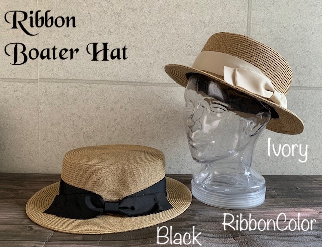 帽子 カンカン帽 クラシカルリボン ストローハット レディース メンズ サイズ調整 紫外線対策 春 夏 リボンアイボリー_画像10