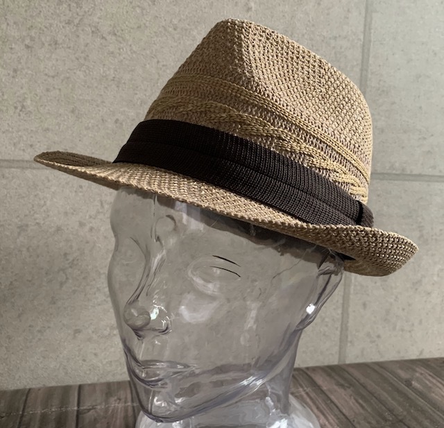 帽子 3D 編み 透かし編み サーモ ハット ストローハット 中折れ 春 夏 サイズ調整 形状記憶 男女兼用 M 新品 ベージュの画像8