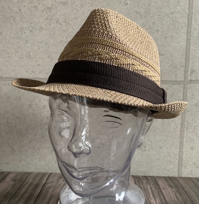帽子 3D 編み 透かし編み サーモ ハット ストローハット 中折れ 春 夏 サイズ調整 形状記憶 男女兼用 M 新品 ベージュの画像6