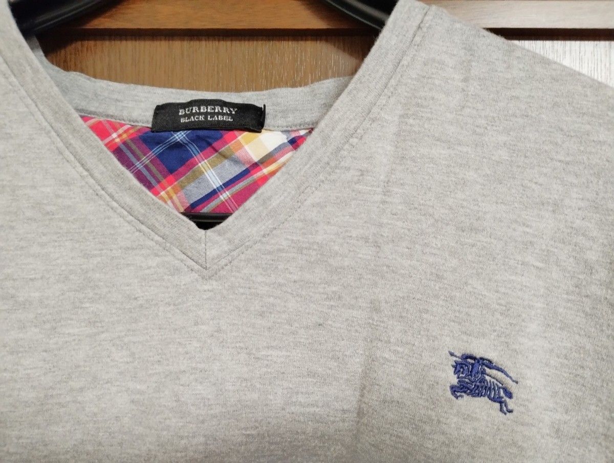 値下げ交渉可能 BURBERRY BLACKLABEL 半袖Tシャツ 灰色×チェック柄 三陽商会製 日本製 サイズ:3 美品