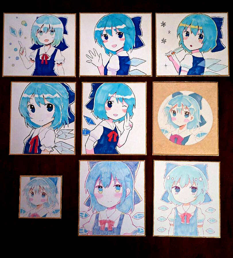 手描きイラスト色紙東方Projectチルノ9枚組の画像1