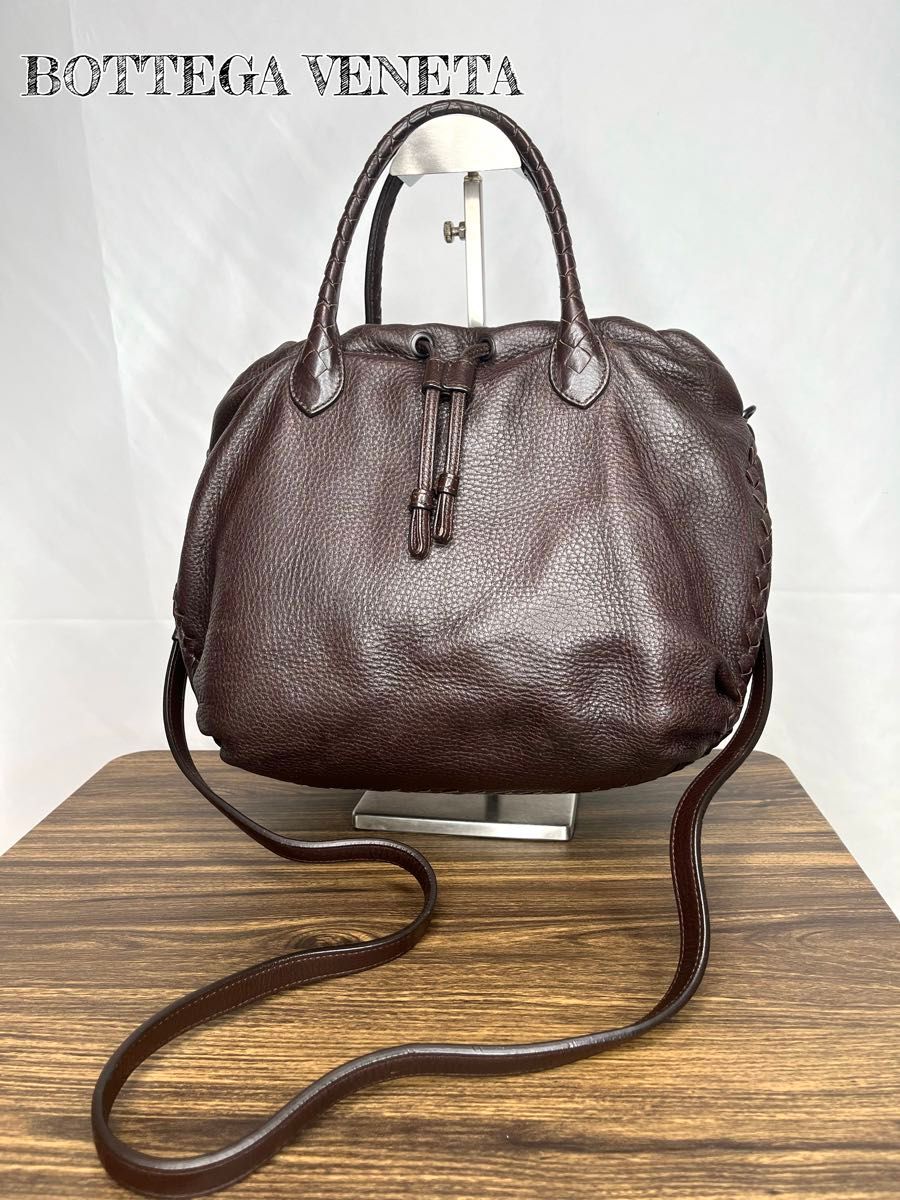 美品☆ BOTTEGA VENETA ボッテガヴェネタ　ショルダーバッグ　 茶 ブラウン　サイド編み　イントレチャート　本革レザー